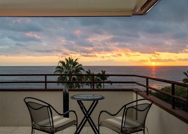 Covered patio with ocean view