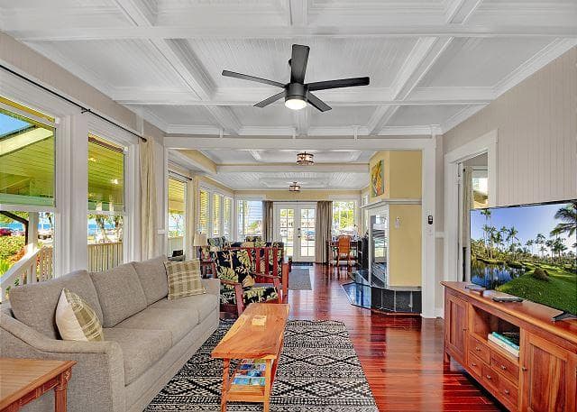 Covered patio with ocean view