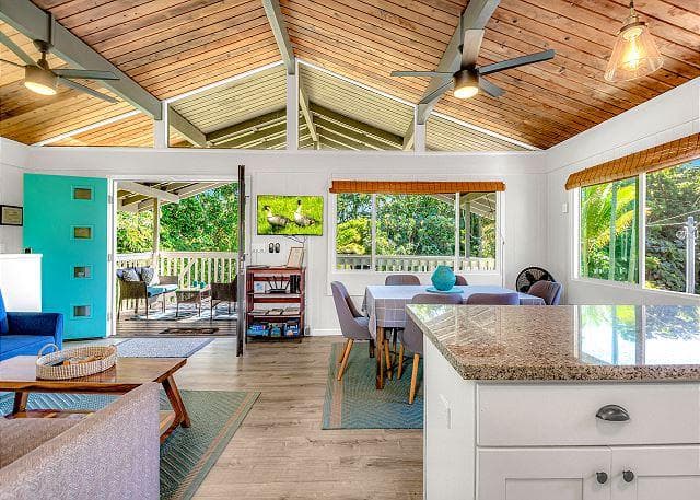 Covered patio with ocean view