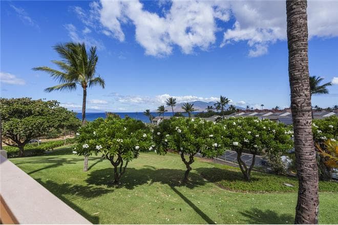 Covered patio with ocean view