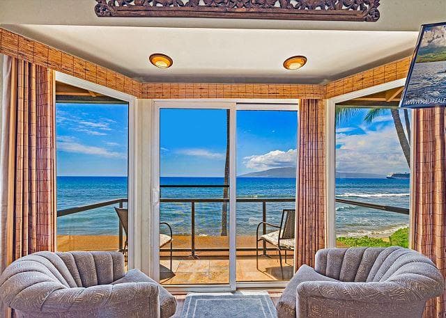 Covered patio with ocean view