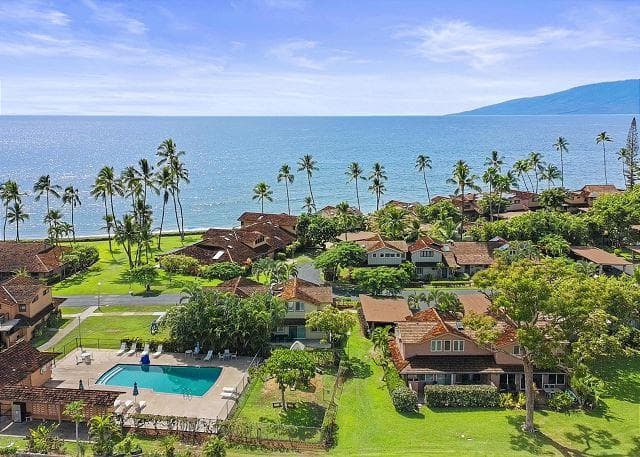 Covered patio with ocean view
