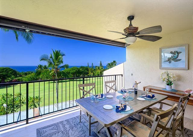 Covered patio with ocean view