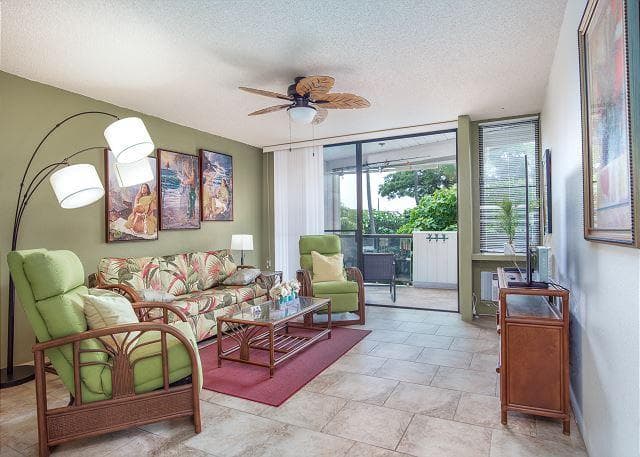 Covered patio with ocean view