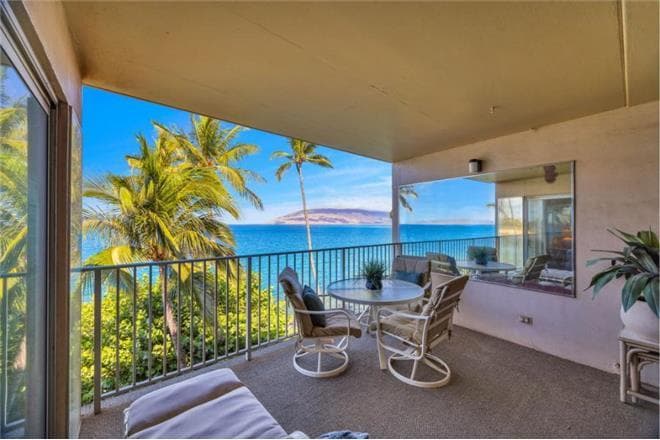 Covered patio with ocean view