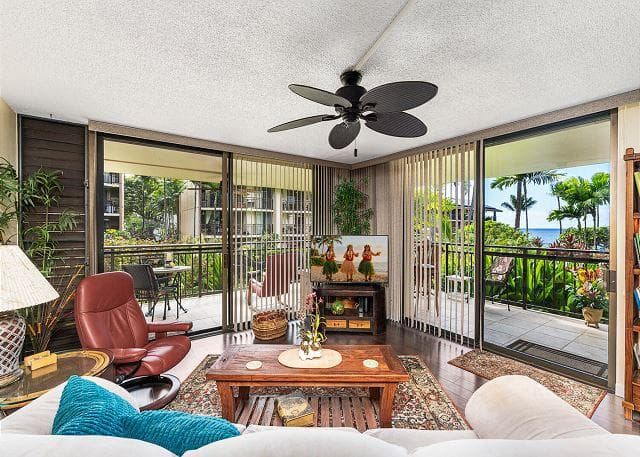 Covered patio with ocean view