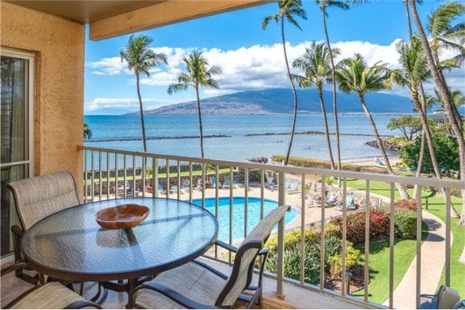 Covered patio with ocean view