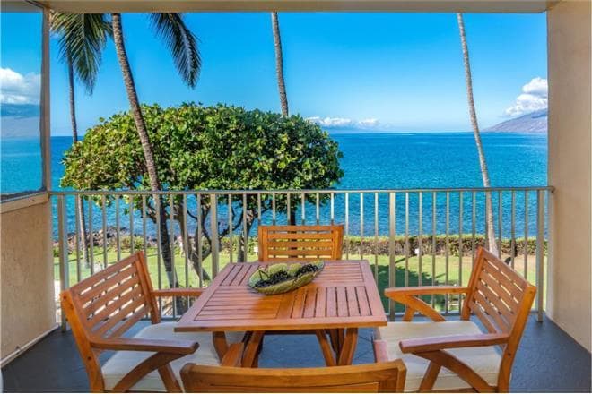 Covered patio with ocean view