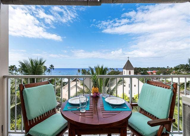 Covered patio with ocean view