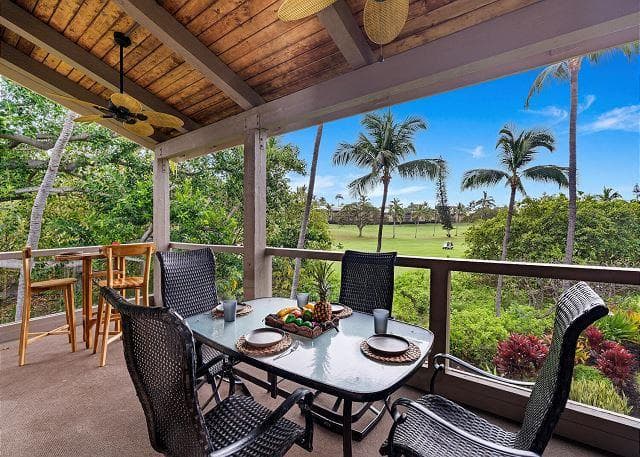 Covered patio with ocean view