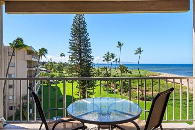 Covered patio with ocean view