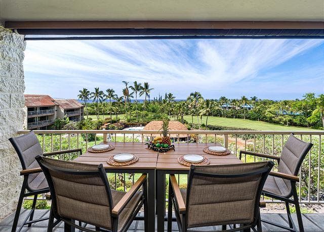 Covered patio with ocean view