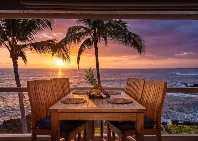 Covered patio with ocean view