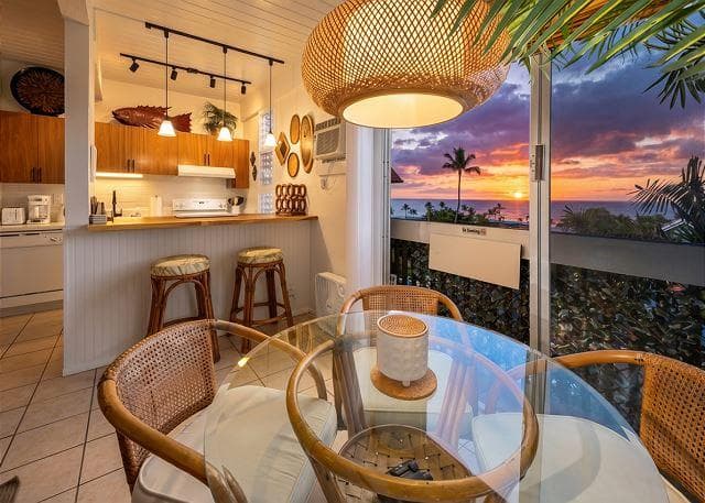 Covered patio with ocean view