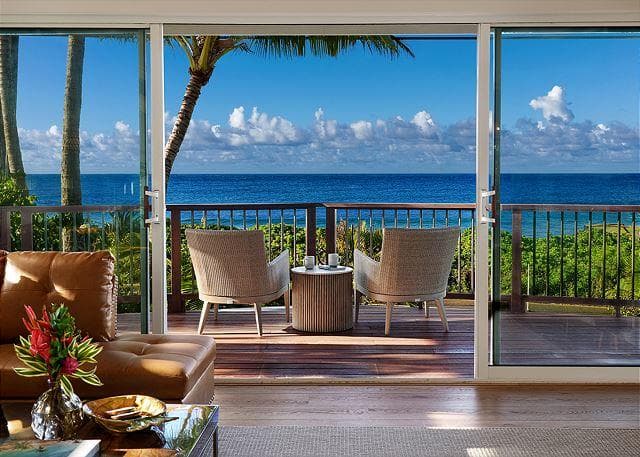 Covered patio with ocean view