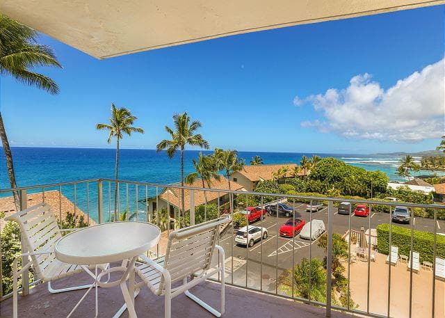 Covered patio with ocean view