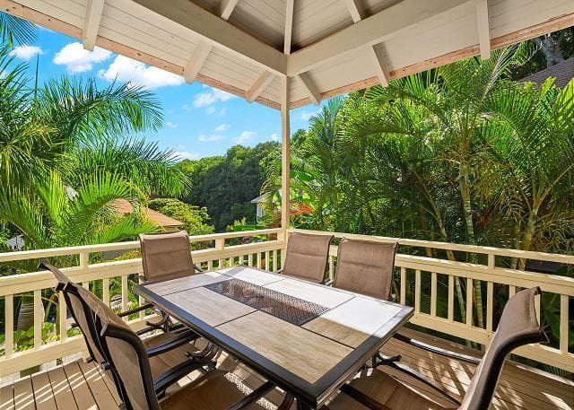 Covered patio with ocean view