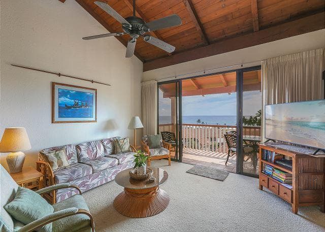 Covered patio with ocean view