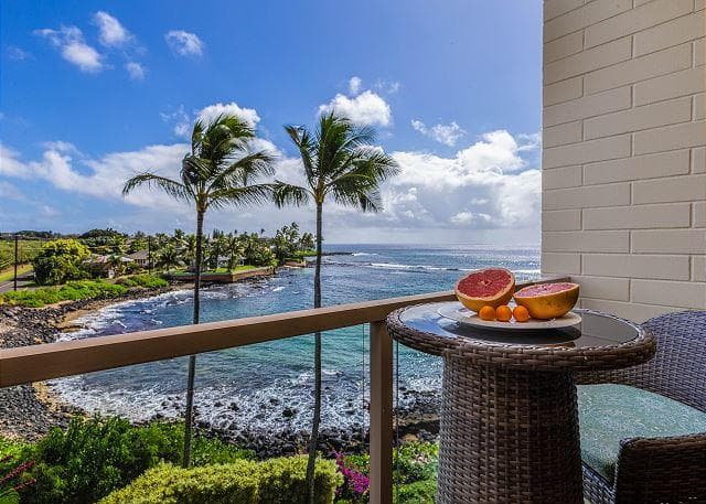 Covered patio with ocean view
