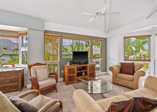 Covered patio with ocean view