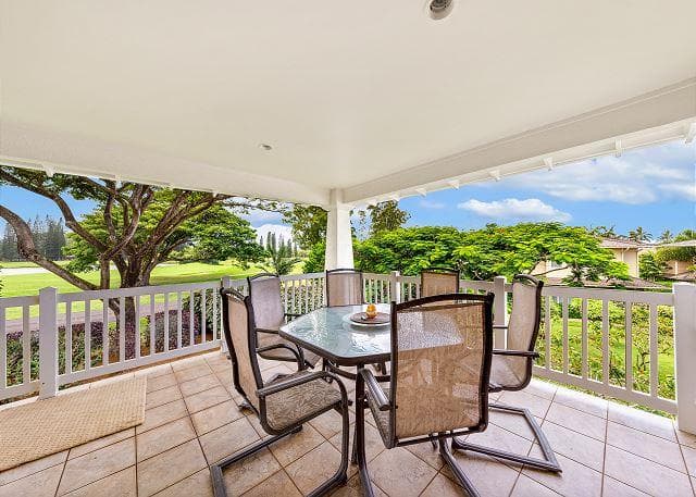 Covered patio with ocean view