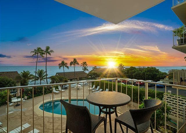 Covered patio with ocean view