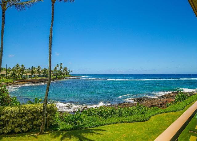 Covered patio with ocean view