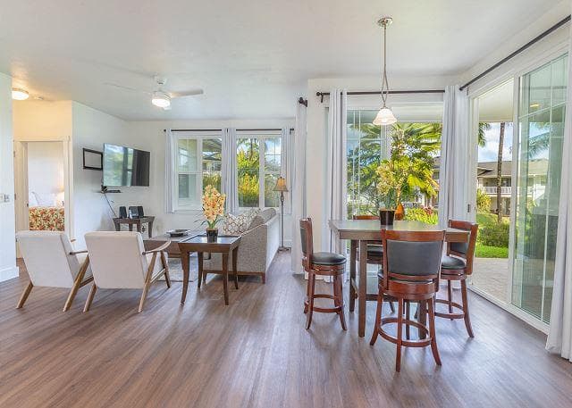 Covered patio with ocean view