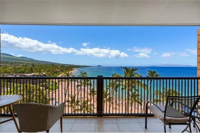 Covered patio with ocean view
