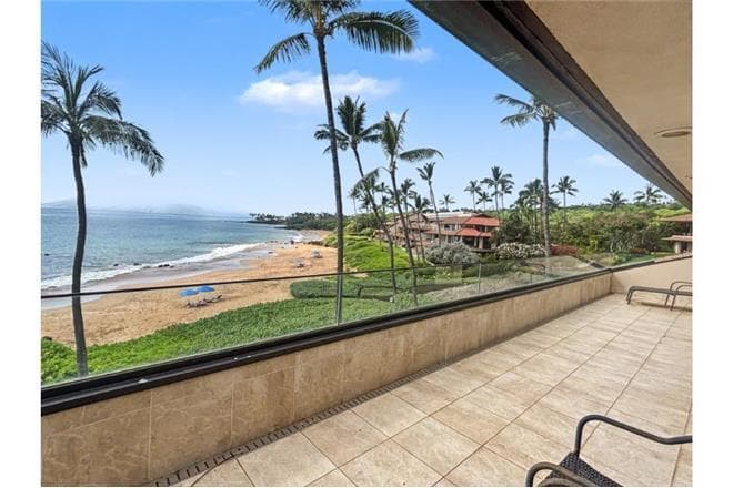 Covered patio with ocean view