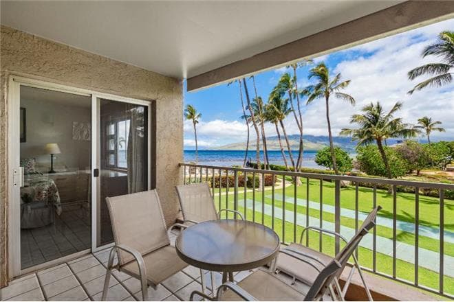 Covered patio with ocean view