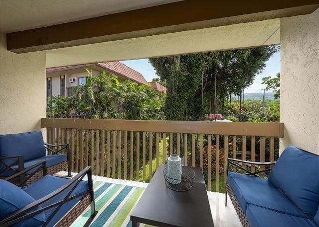 Covered patio with ocean view