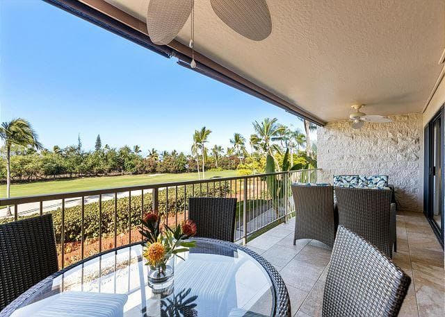 Covered patio with ocean view