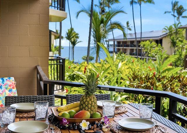 Covered patio with ocean view