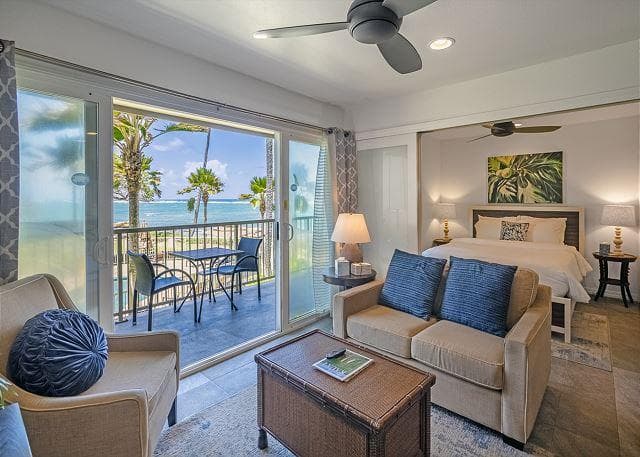 Covered patio with ocean view