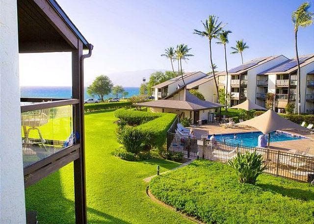 Covered patio with ocean view