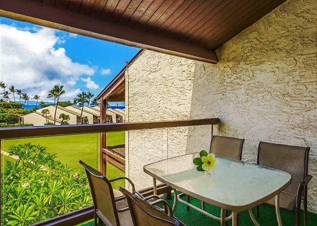 Covered patio with ocean view