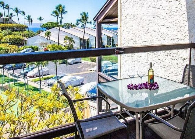 Covered patio with ocean view