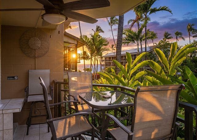 Covered patio with ocean view