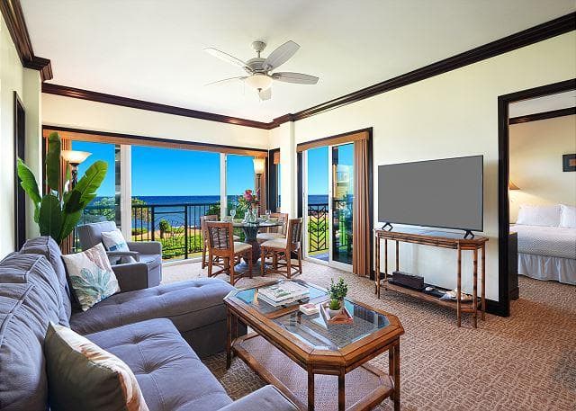 Covered patio with ocean view