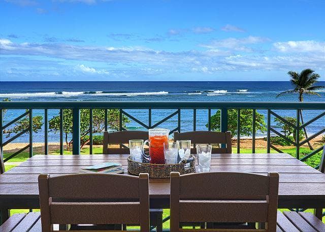 Covered patio with ocean view