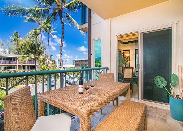 Covered patio with ocean view