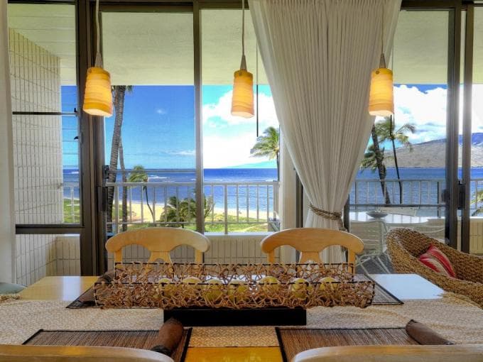 Covered patio with ocean view