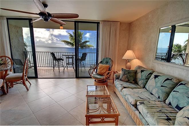 Covered patio with ocean view