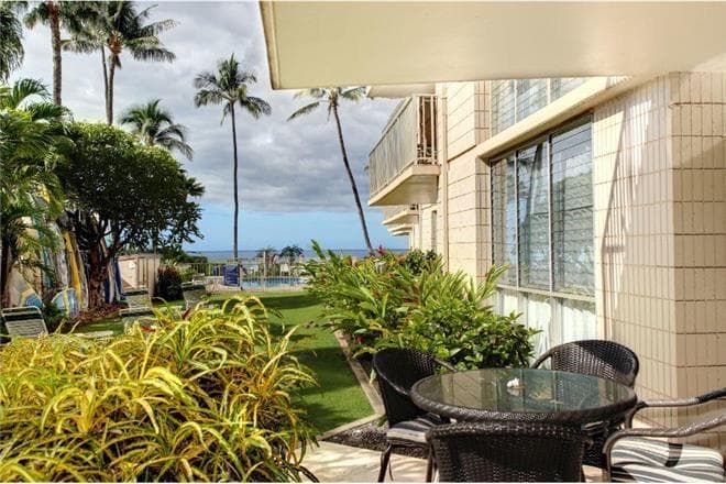 Covered patio with ocean view