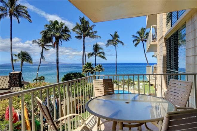 Covered patio with ocean view