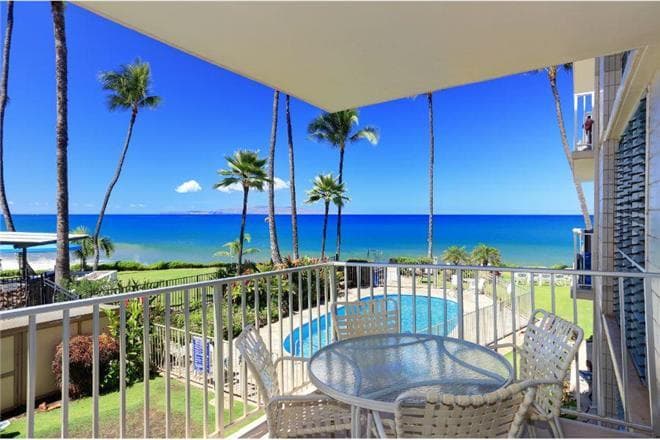Covered patio with ocean view