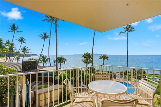 Covered patio with ocean view