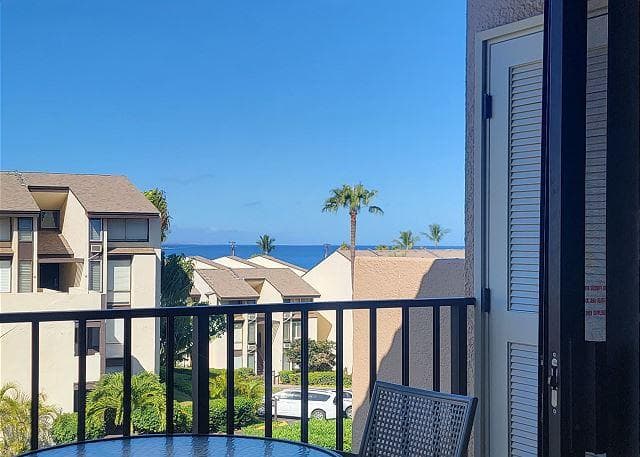 Covered patio with ocean view