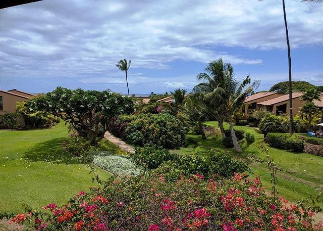 Covered patio with ocean view